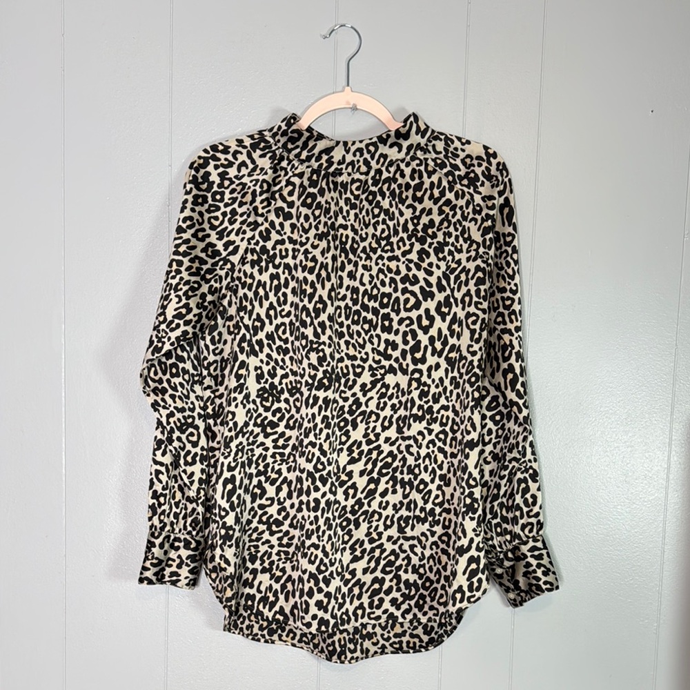 Loft Leopard Print High-Neck Blouse - Beige/Black Sz S